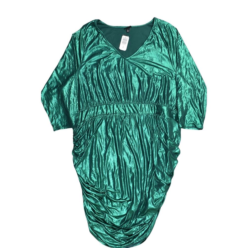 NEW Torrid Plus Size 6 Green Midi Sheath Dress NWT Shinny Fabric